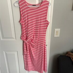 Talbots Pink and White Ruched Midi Sundress